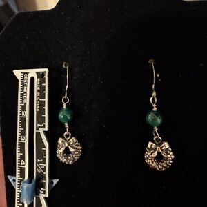 Sterling and malachite artisan Christmas earring